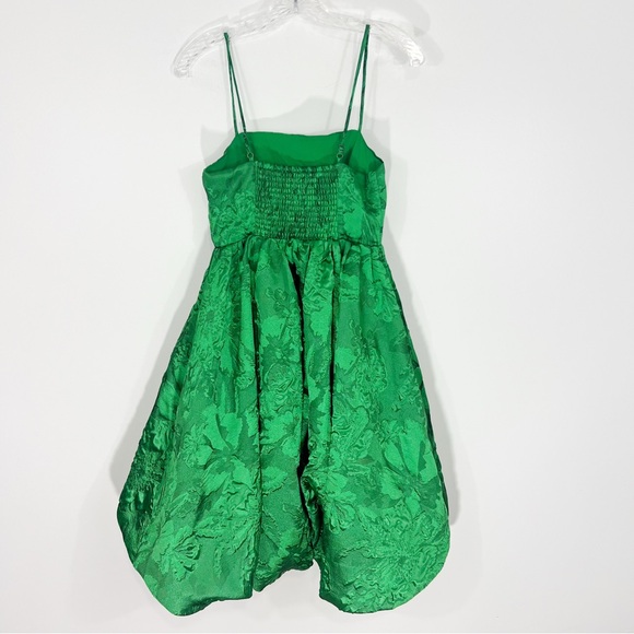 Anthropologie Jacquard Bubble Dress Green Size 2 Square Neck Spaghetti Strap - Picture 6 of 9